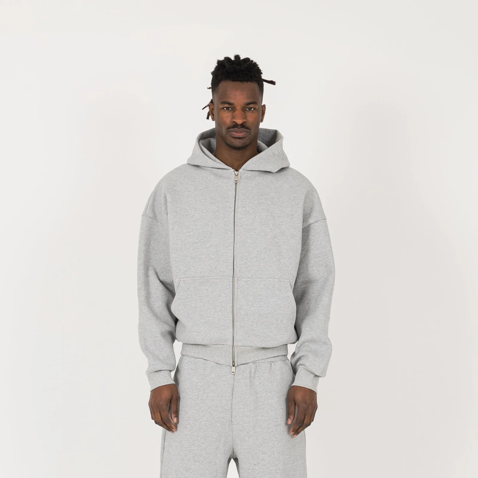 sweat à capuche zippé gris