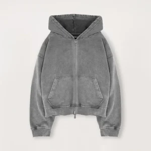 Sweat à capuche court zippé homme - Gris vintage