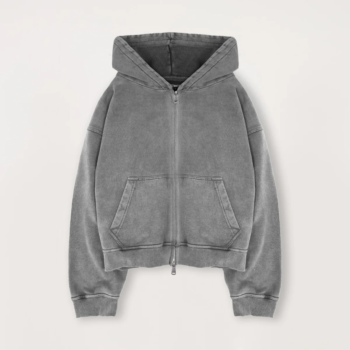 Sweat à capuche court zippé homme - Gris vintage
